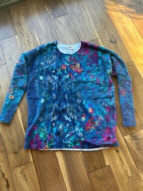 NATURAL LIFE Teal Blue Floral Crewneck Sweater